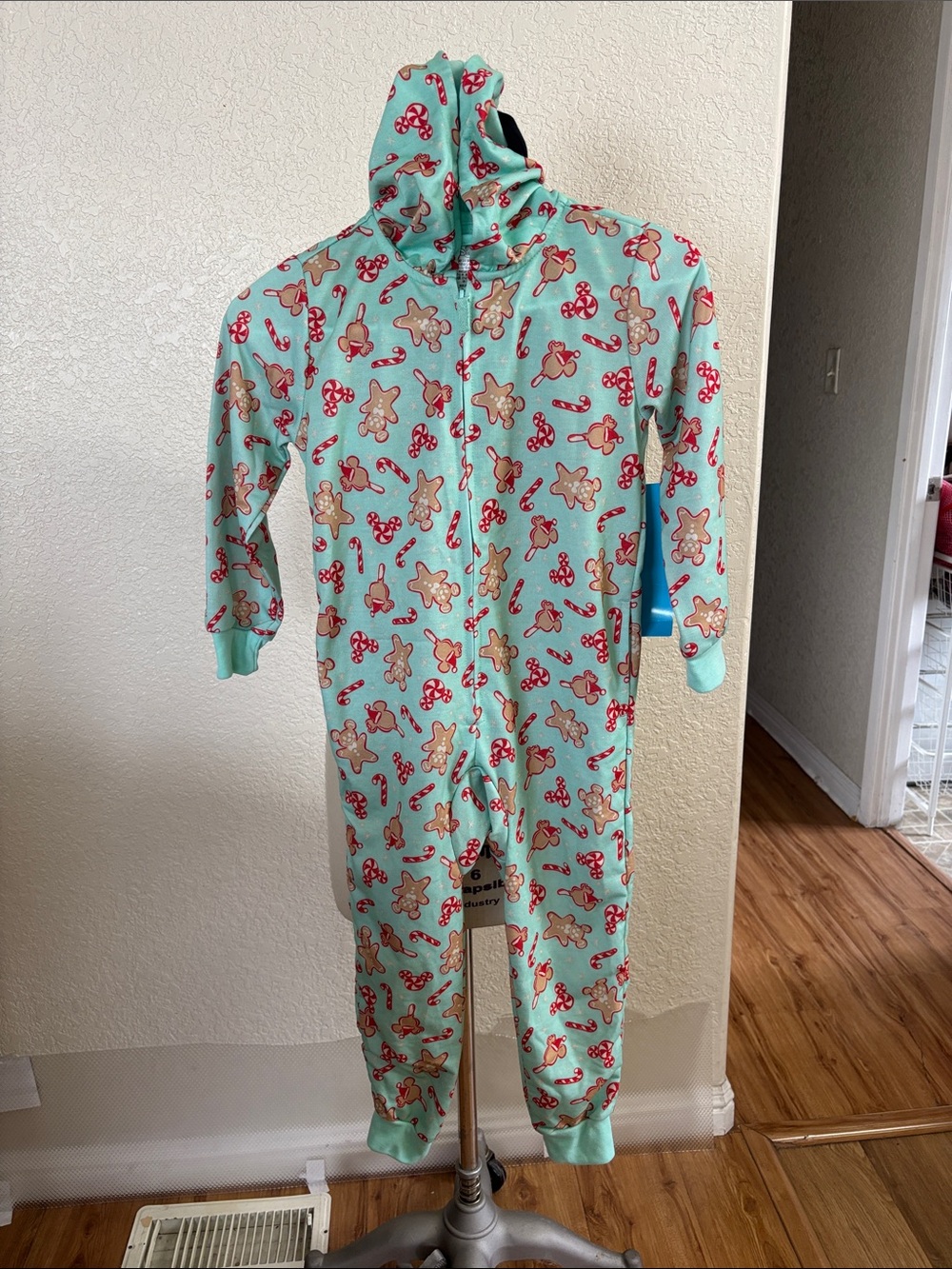 Disney Mint Gingerbread & Candy Cane Hooded One-Piece Footie